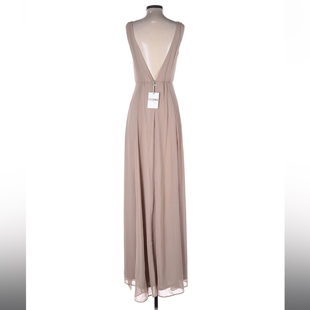 Show Me Your Mumu Jenn Chiffon Maxi Dress in Soft Beige Small New - Picture 4 of 6